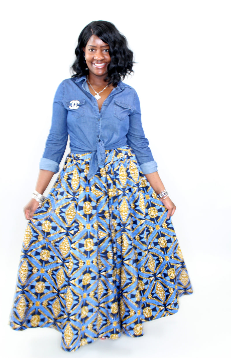 African Print Maxi Skirt (Yellow)